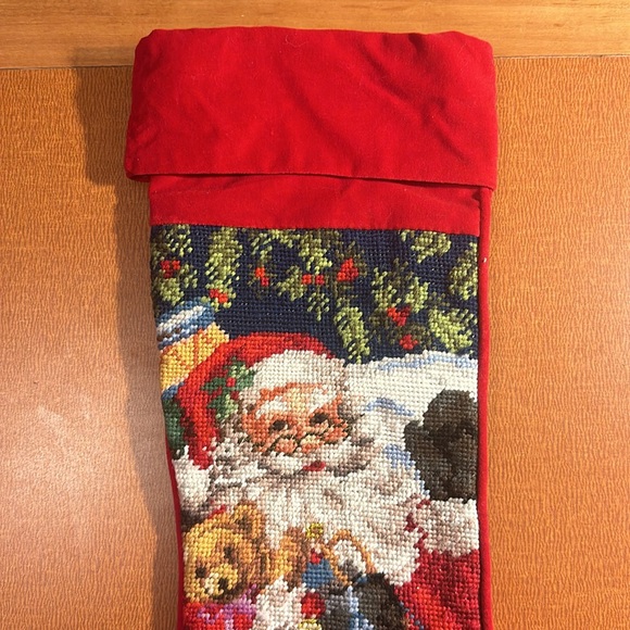 Santa Wool Embroidered Stocking with Red Velvety Fabric - Picture 2 of 6